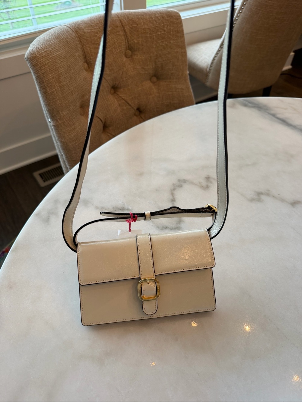 Frances Valentine Accordion Wallet w/detachable crossbody strap in oyster.